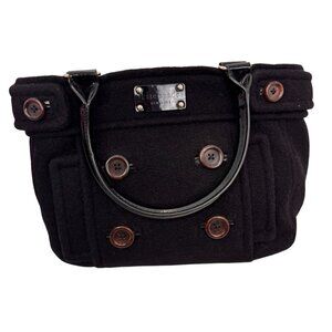 NWT Kate Spade Black Wool Button Tote Bag With Patent Leather Handles & Lined In